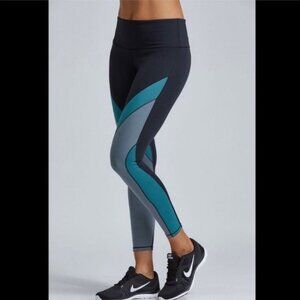 Noli Contrast Print Leggings Black With Teal & Grey Panels